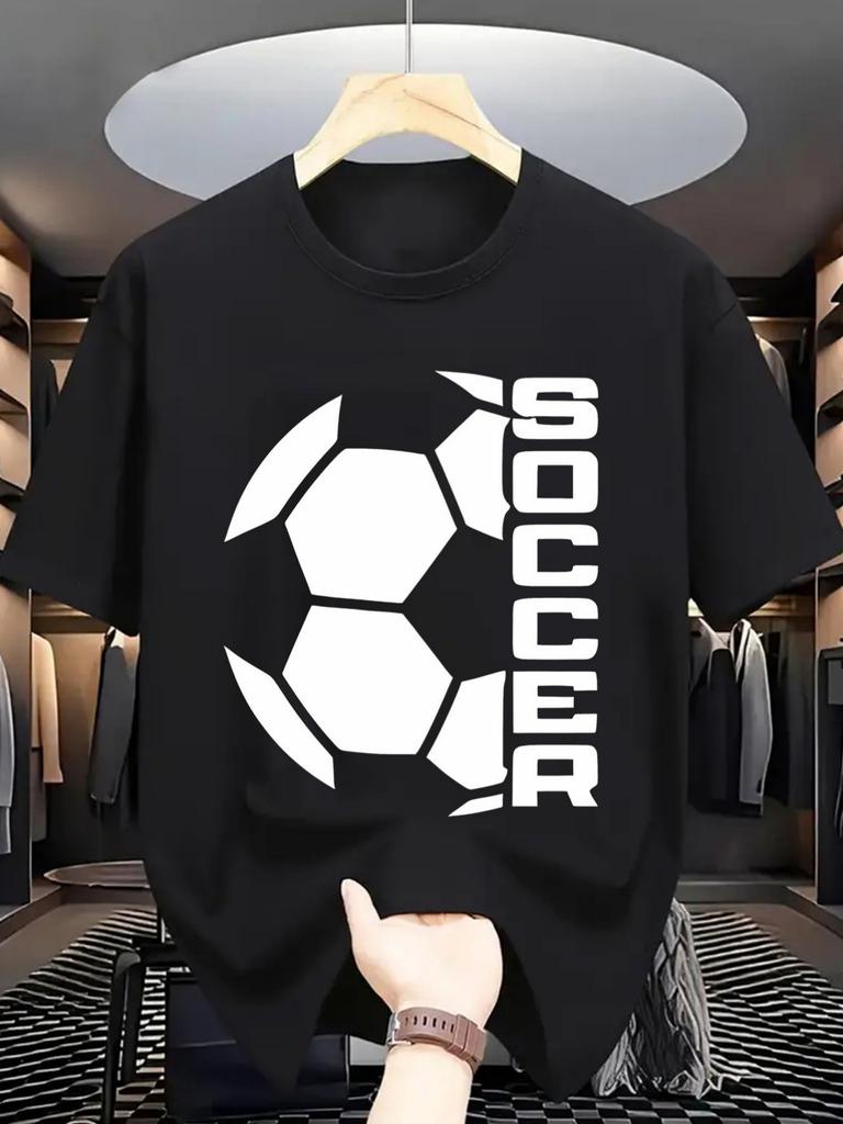 Men'S Casual T-Shirt Featuring a Football Design, Round Neck, Black Color, Lightweight And Breathabl