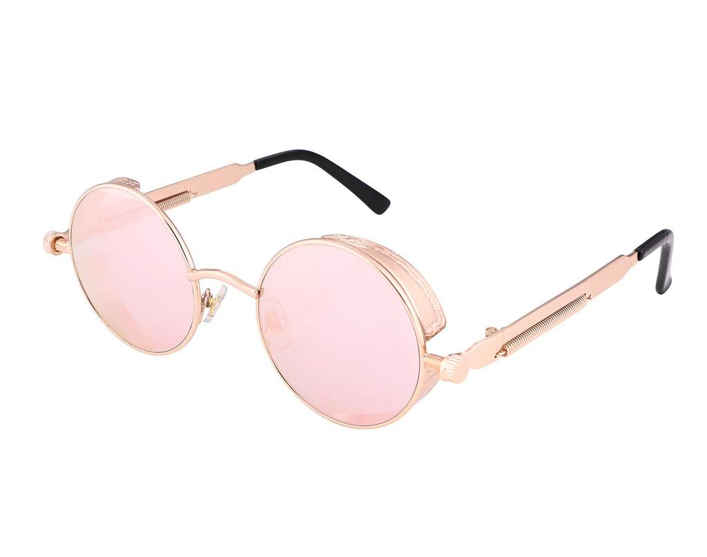 FEISEDY Retro Steampunk Style Punk Metal Round Sunglasses for Men and B1857 Sunglasses, Women, Unisex,