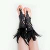 Wristband Halloween Feather Gloves Retro Gothic Feather Lace Glove Embroidery Dark Women Halloween Cuffs Wrist Accessories