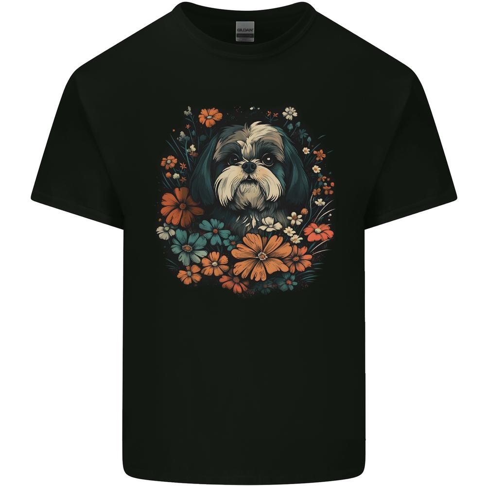 A Shih Tzu Dog With Flowers Kids T-shirt Childrens M