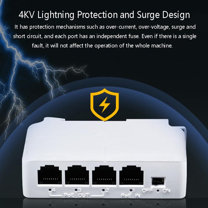 4-ports PoE-ekstender Vanntett PoE-repeater For IP-portoverføring Ekstender For PoE-svitsj NVR IP-kamera