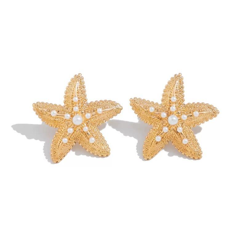 Starfish Shaped Stud Earrings with Textured Detailing and Small Bead Accents for Everyday Wear and Special Occasions