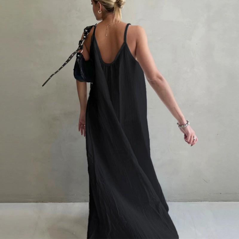 Womens Loose Cotton Slip Dress 2026 A-Line Maxi Low Neck Vacation Beach Outfit