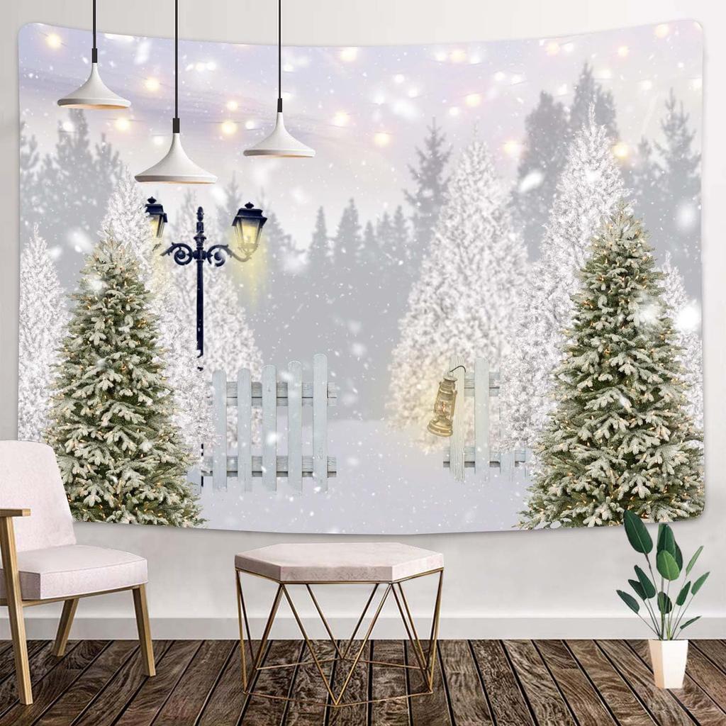 Winter Tapestry Fantasy Forest Snowy Christmas Trees White Snowflake Tapestries Nature Scenery Snowfield Xmas Happy New Year