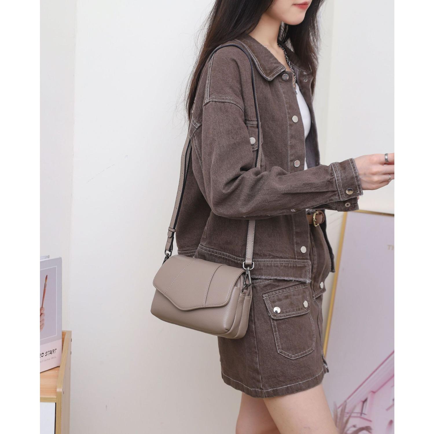 

Новая повседневная женская сумка из коровьей кожи, сумка-мессенджер через плечо среднего размера, женская сумочка, большая вместимость и несколько отделений. серый