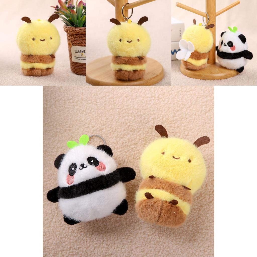 Panda And Bee Plush Keychain For Girls Gift Cute Animal Car Accessory