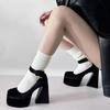 Women's Sexy Super High Heels 10cm 2025 Retro Black Waterproof Platform Shoes with Ankle Straps Lolita Shoes Zapatos De Mujer