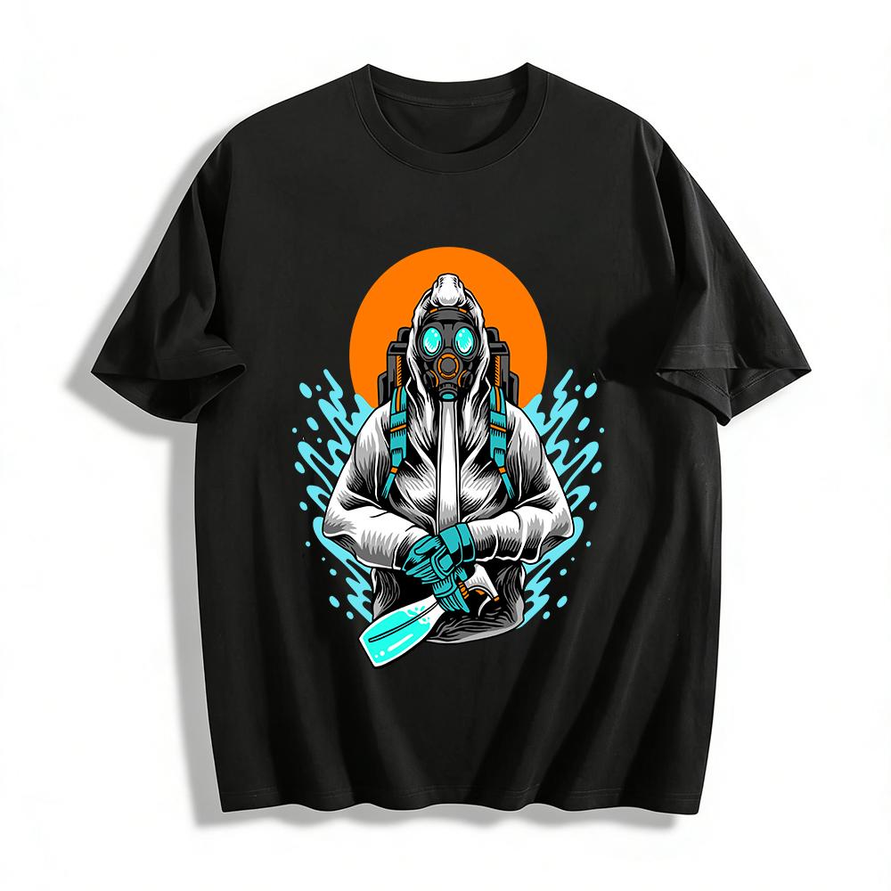 Biohazard Gas Mask Cool Print Casual Top Pure cotton T-shirt XXS