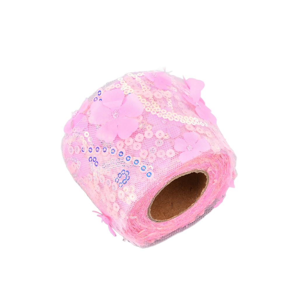 Tulle Roll 10 Yards Embroidered Sequins Flowers Mesh Ribbon Decorative Craft AccessoriesDark Pink