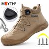 Quality Safety Shoes Men Boots Rotating Button Work Boots Steel Toe Shoes Waterproof Leather Boots Men Protection Shoes Non-slip