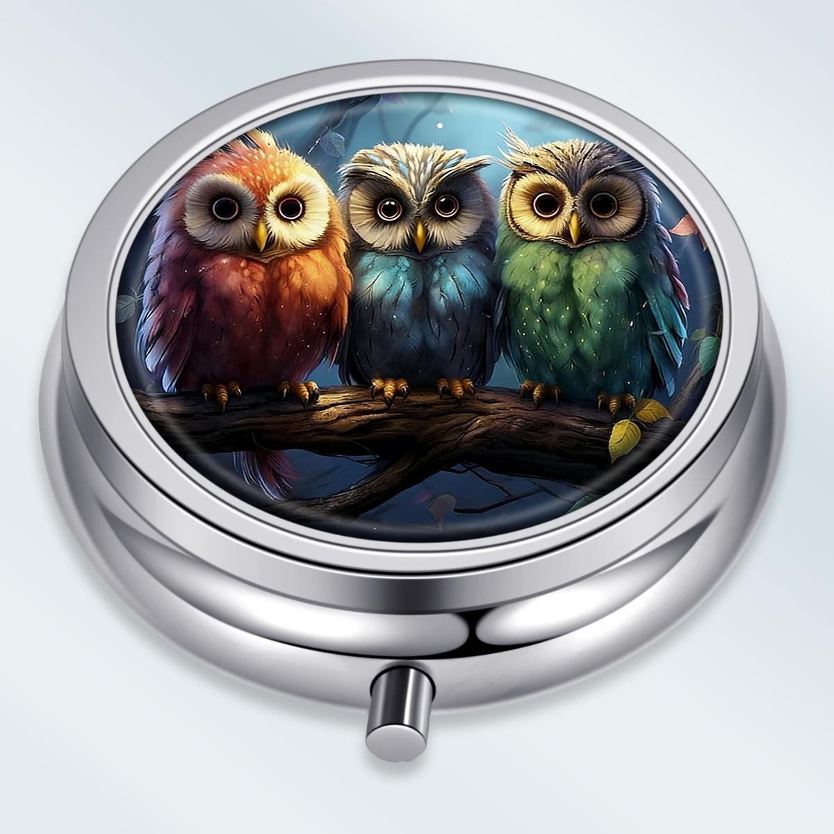 

Portable Pill Box with 3 Compartments, Mini Metal Medicine Organizer Case, Cute Printed Pill Container for Vitamins, Pills, Jewelry, Travel, Daily Use