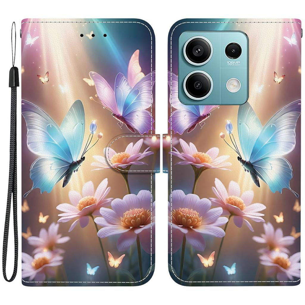 Für Xiaomi Redmi Note 13 5G Hülle Musterdruck Sturzsicher Leder Klapp-Brieftasche Handyhülle mit Lanyard