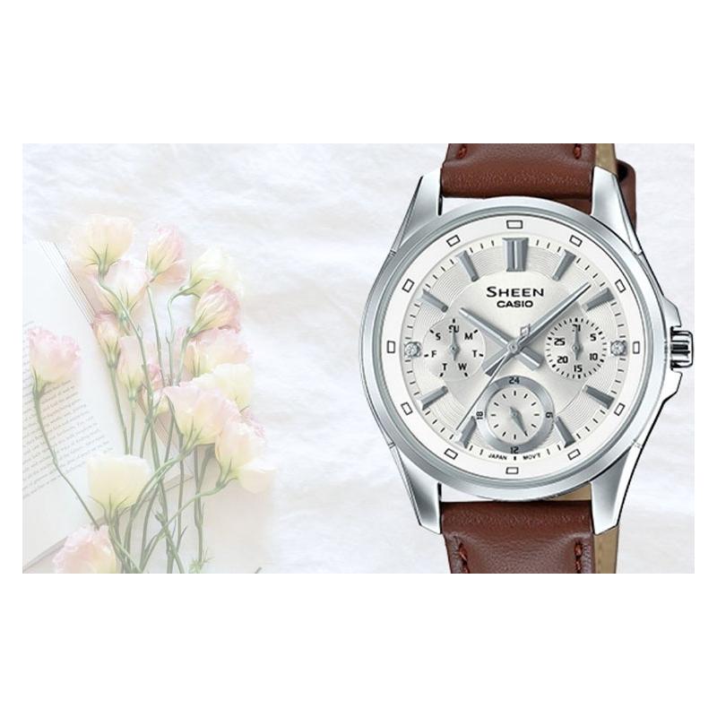 Casio SHEEN Luxury Quartz Business 50 Meter Waterproof Quartz Movement Genuine Leather Strap Japanese and Korean Watch Women's Watch SHE-3060L-7A