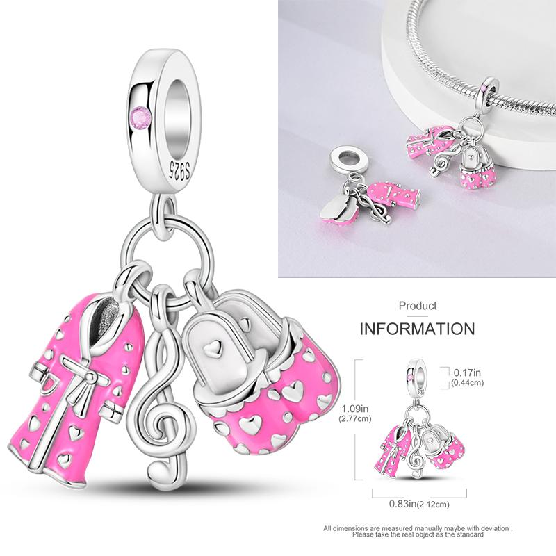 New Copper Charms Beads Pink Series Perfume Cake Princess Skirt Pendant Fit Original Bracelet Diy Jewelry Gifts