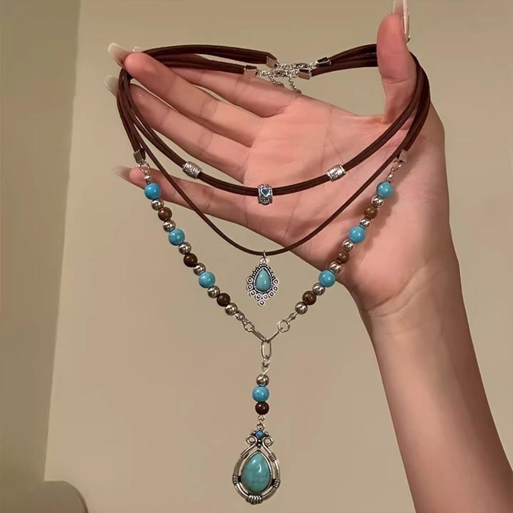 Bohemian Turquoise Beads Pendant Necklaces Multilayer Clavicle Chain New Choker Necklace Jewelry