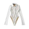 European Fashion Crochet Lace Lapel Bodysuit