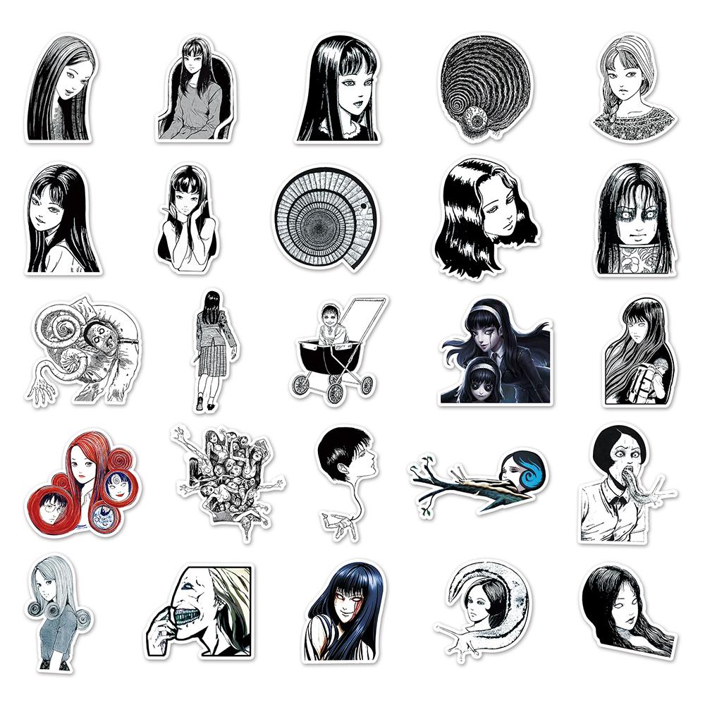 10/30/50pcs Horror Anime Tomie Stickers Cool Junji Ito Decals DIY Luggage Scrapbook Journal Black White Manga Sticker