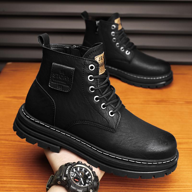 Mode Hohe Qualität Herren Freizeit Leder Arbeits Sicherheitsstiefel Für Arbeitsstiefel Runde Spitze Flach Designerschuhe Bequem Antirutsch Oxfords Knöchelhohe Stiefel