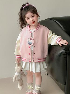 Hello Kitty Mädchen Rosa Baseballjacke - 2025 Frühling/Herbst Kollektion, Cartoon Mode Oberbekleidung