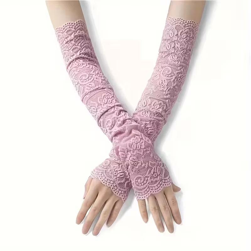 Women's Lace Sun Protection Fingerless Arm Sleeves for Driving