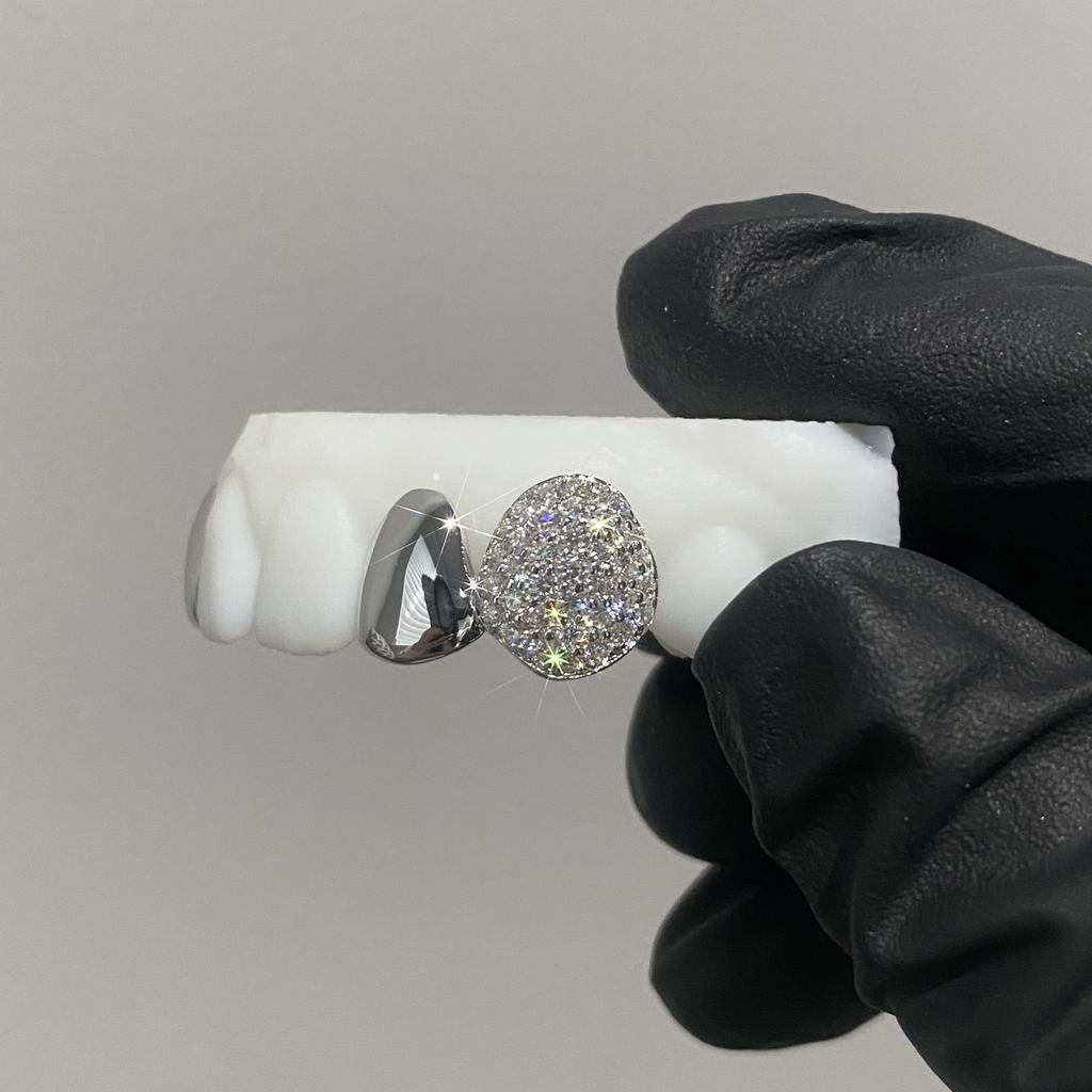 Honeycomb Hand Out Grillz Hiphop Jewelry 925 Silver Top 4 Custom Grillz With Vvs Moissanite Diamond