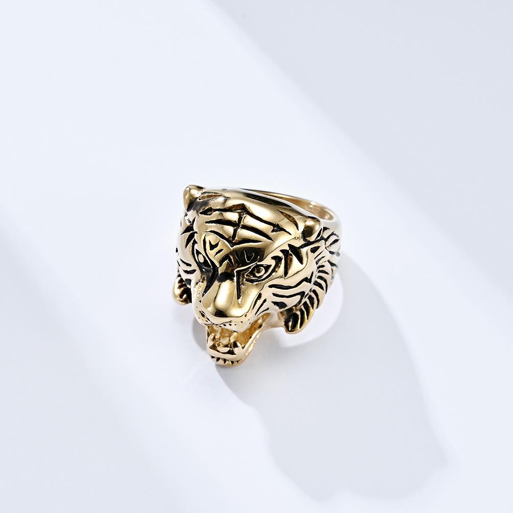 Retro Stil Tigerkopf Edelstahlring Majestätisches und Herrscherliches Tigergebrüll Titanstahl Herren Finger Ziehen Schmuck