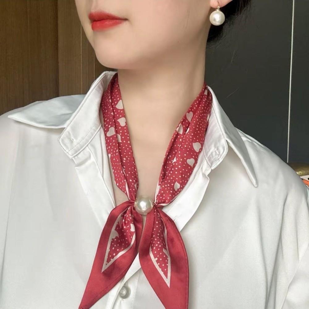 Magnetic Pearl Buckle Satin Neck Scarf No Tie Choker Scarf Elegant Decorative Silk Scarf  Summer