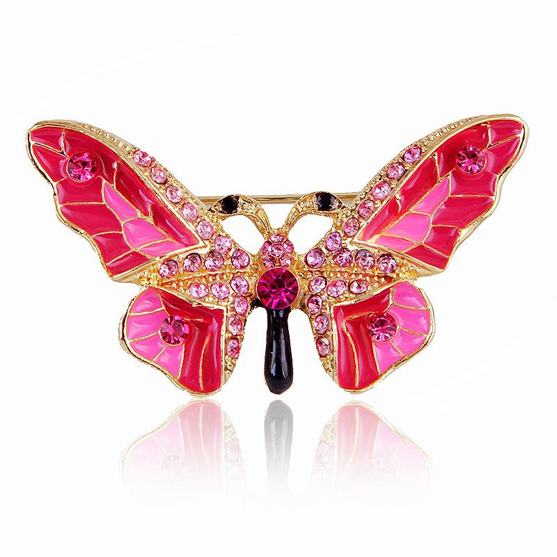Broche Papillon Strass Émail Peint Alliage Épinglette pour Accessoires Vêtements Femme