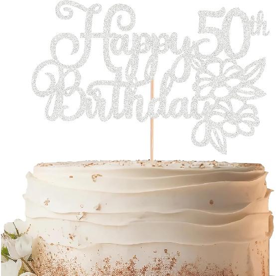 Happy 50th Birthday Cake Topper - Rose Gold Glitter 50th Birthday Cake Decorating Supplies for Women, Cheers to 50 Years Decor for 50 Anniversary