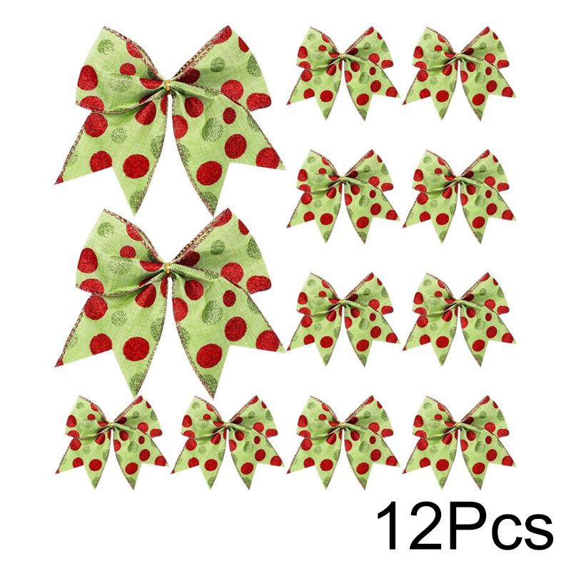 

12 шт. Праздничные украшения в виде бантов, украшения для коробок, банты в горошек, ассорти цветов, банты из атласной ленты для рождественской елки, красный, зеленый, венок 12pcs зелёный