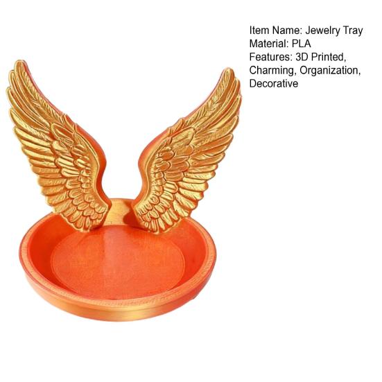 Angel Wing Jewelry Tray, 3D Printed Wings Trinket Holder Dish, Decorative Vanity Organizer Plate for Earrings, Rings, Small Items