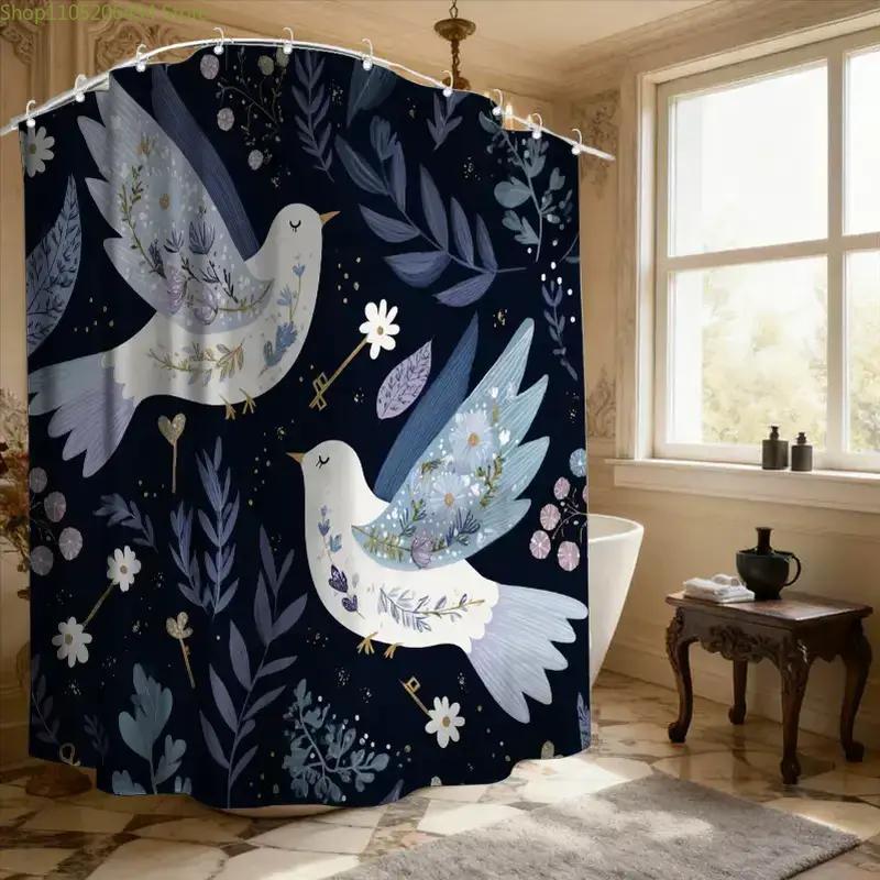 A Bathroom Shower Curtain Featuring Nocturnal Creatures, Perfect for Anniversaries, Includes 12 Hooks, Measuring 180*180Cm, Id
