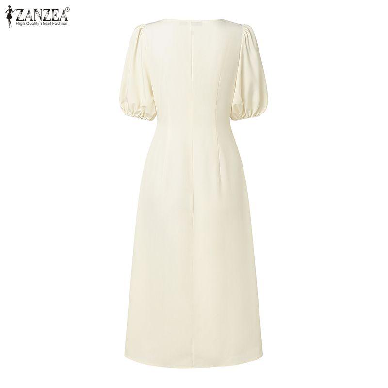 ZANZEA Women Elegant Casual Square Collar Casual Short Sleeve Dress
