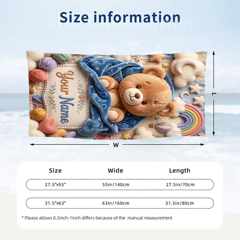 Teddy Bear Theme Beach Towel Personalized Custom Name & Text Soft Quick Dry Beach Towel for Swimming Travel