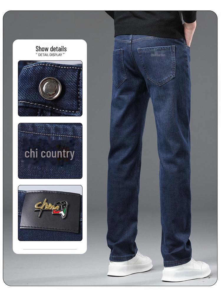 Men's 2024 Winter Thickened Velvet Jeans - High Waist, Straight-Leg, Large Size, Elastic Casual Pants