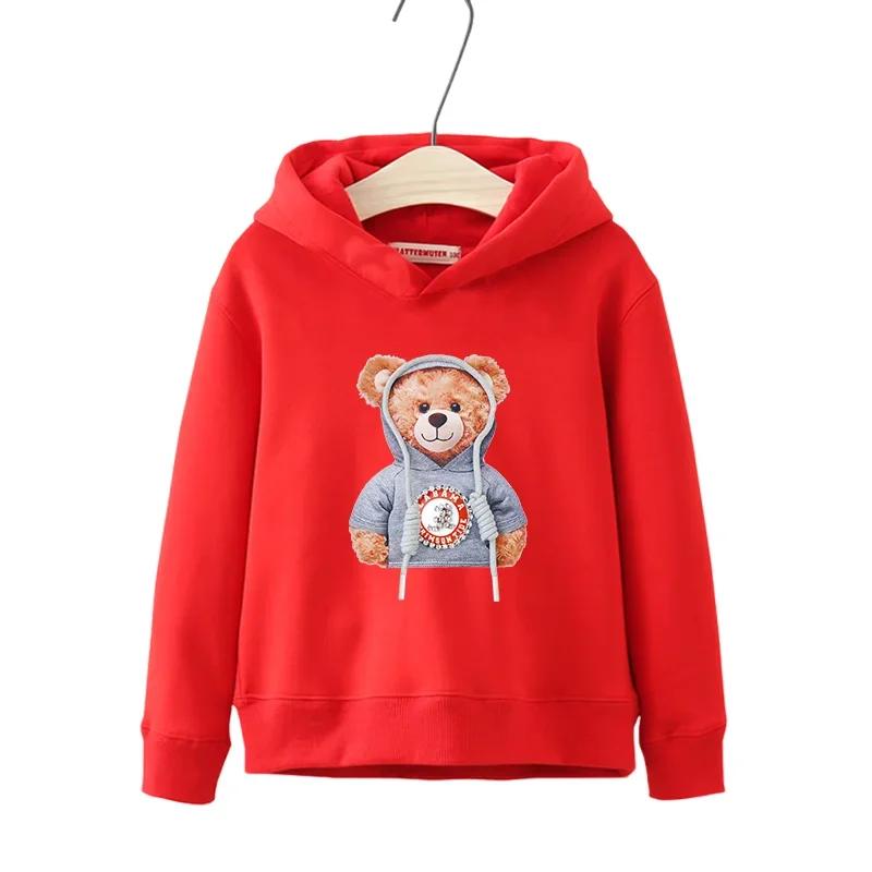 

Autumn Winter Long Sleeve Teddy Bear Print Children Hoodie Kids Girl Boys Cartoon Street Casual Hip-hop Sweatshirts Pullover Top 100