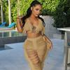 2 Pcs/Set Women Crop Top Pants Set Tassel Hollow Out Lace-up Halter Neck Beach Vacation Bra High Waist Ripped Knitted Hollow Out Trousers