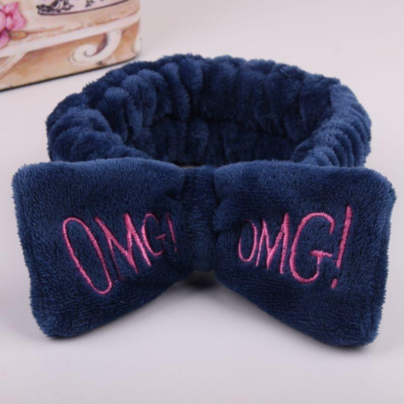 Versatile Candy Color Omg Letters Bow Headband Coral Fleece For Daily Facial Routines