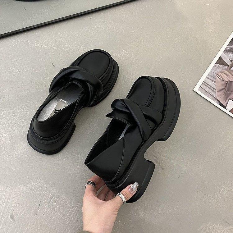 French platform small leather shoes spring new comfortable wrap belt British 35