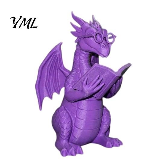 Dragon Statue for Garden Reading Figurine with Glasses, Statue, 3D Printed Bookshelf Decor, Whimsical Desktop Ornament, Gift Book Lovers Fantasy