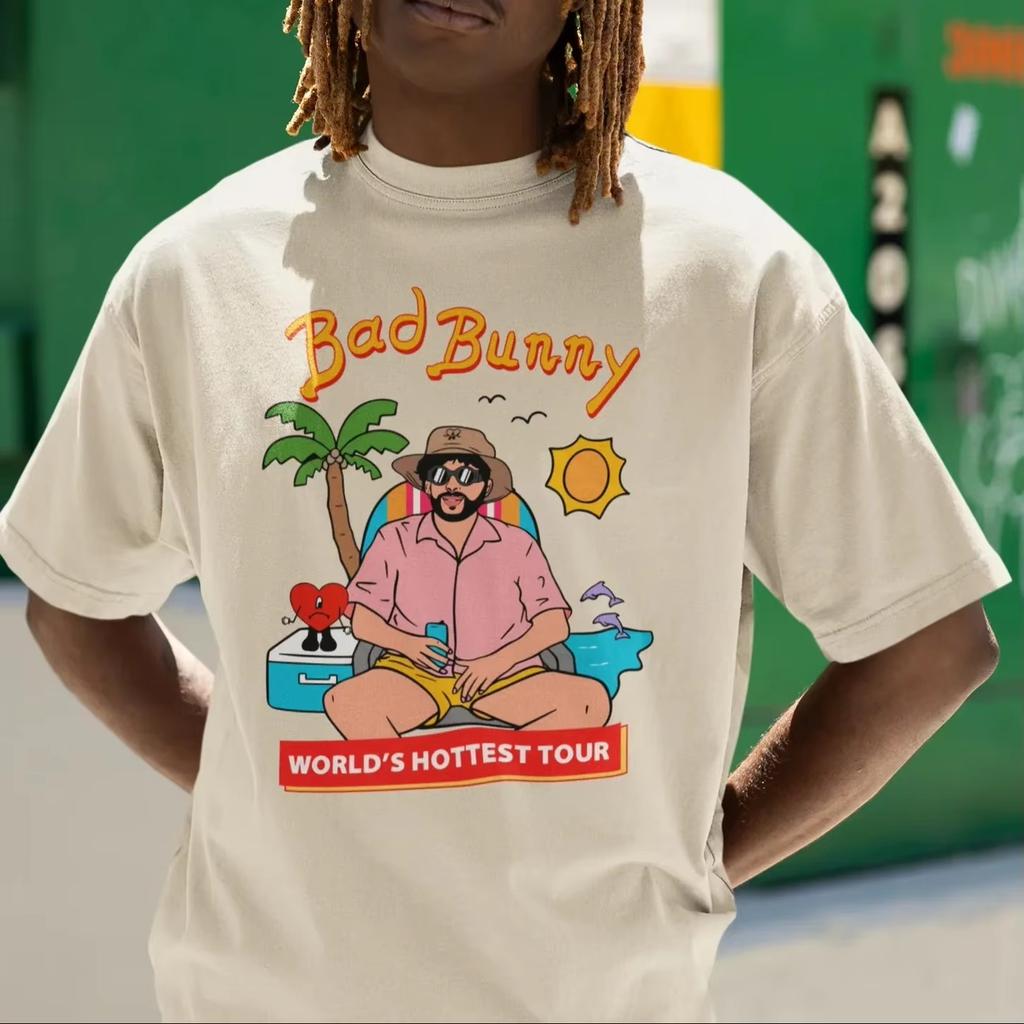 Singer Bad Bunny cartoon Graphic 100cotton unisex shirt Short Sleeve Mens summer Y2k Hip Hop ONeck fashion oversized Tshirt