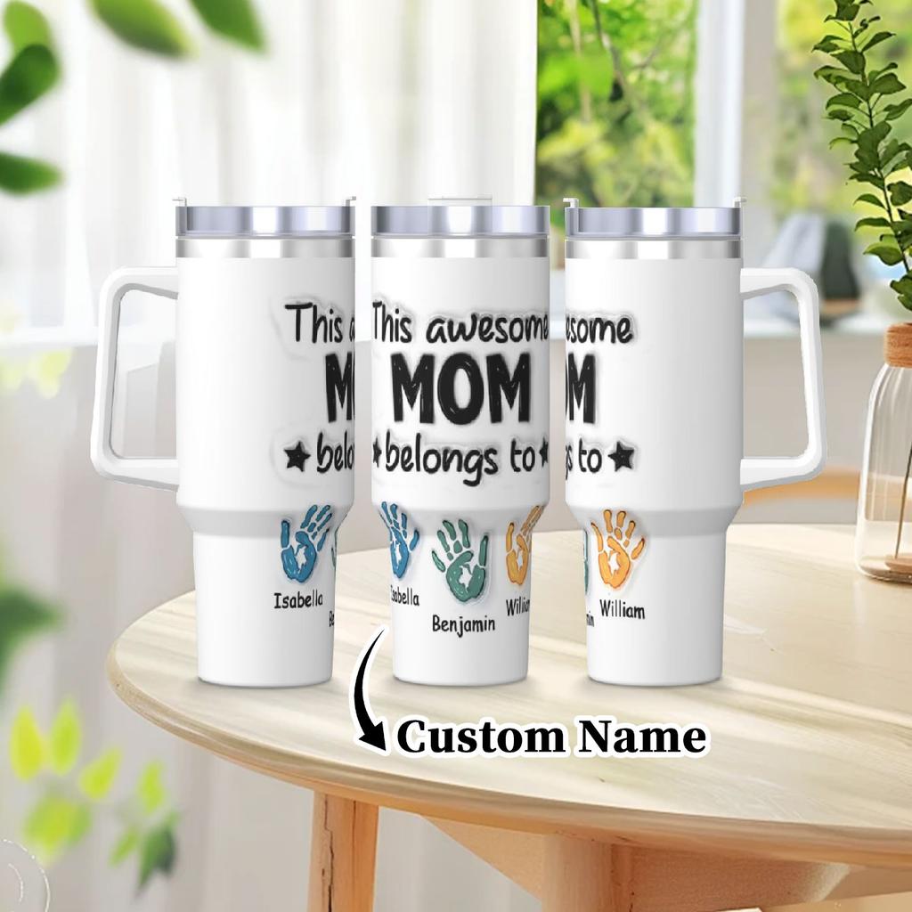 1pc 40oz Water Cup. Customize 6 Kids' Names. Tumbler for Mother's Day/festivals. Handle, Lid Included, Custom Water Bottle