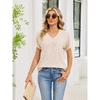 2026 Summer New Loose Women's V-Neck Waffle Pocket Short Sleeve Casual T-Shirt