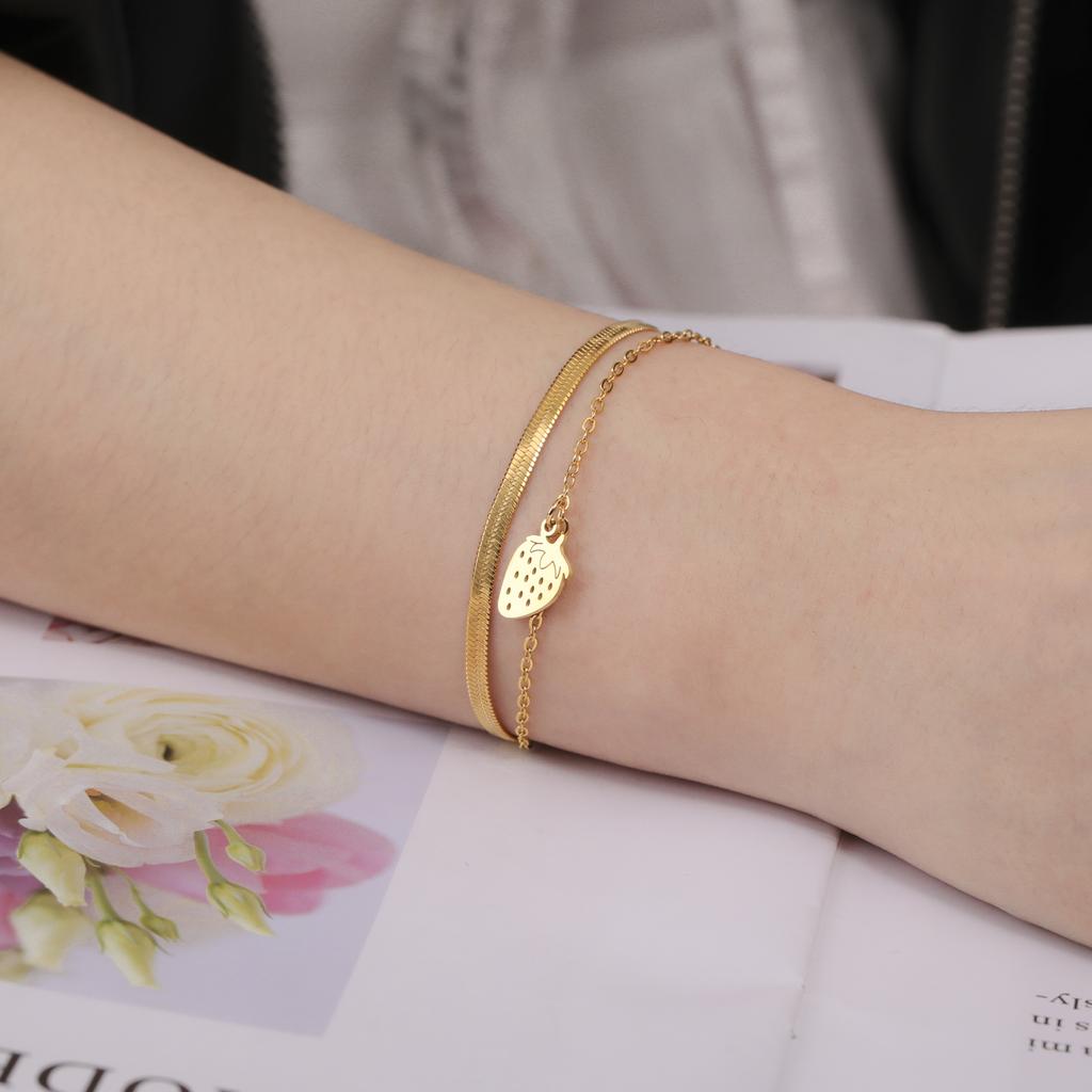 Teamer Cute Strawberry Charm Bracelet Stainless Steel Jewelry for Women Girls Snake Chain Multiple Chains 2026 Trend Couple Gift