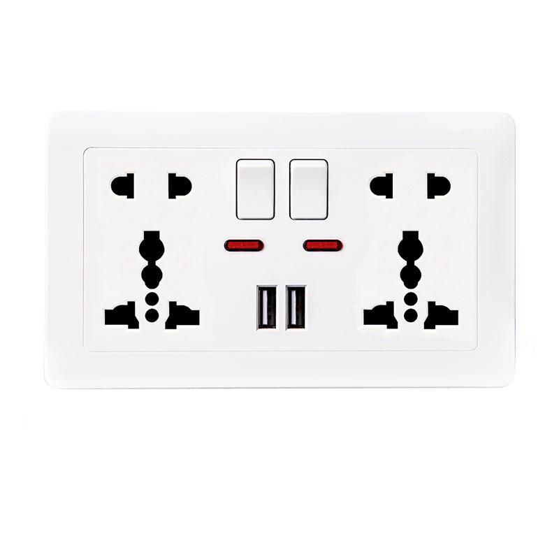 British 13A Dual Gang USB Socket Panel with Switch, 146 Type, International Five-Hole Design