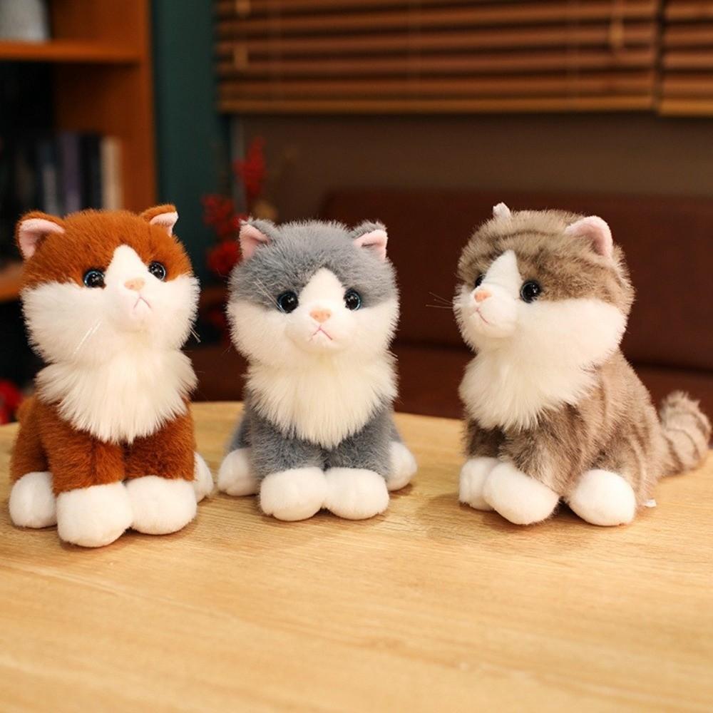 Soft Plush Stuffed Animal Cat Fluffy Plush Cat Toy Sitting Cat Simulation Cat Doll Sofa Decor