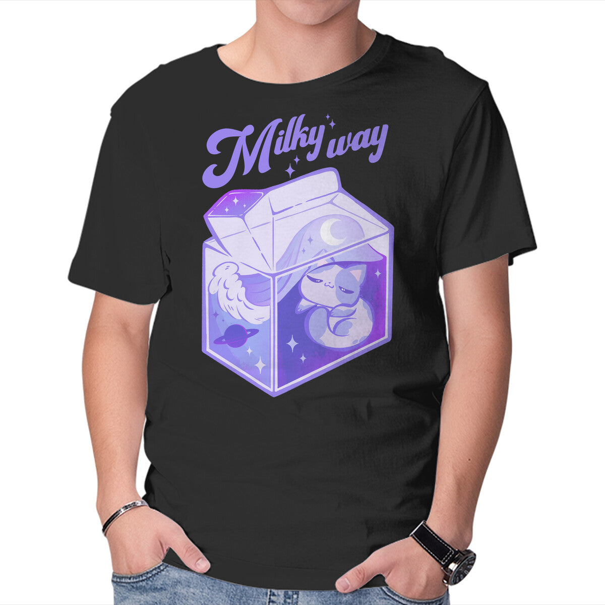 Unisex Crew Neck T-Shirt Milky Way Graphic Short Sleeve Casual Tee XS