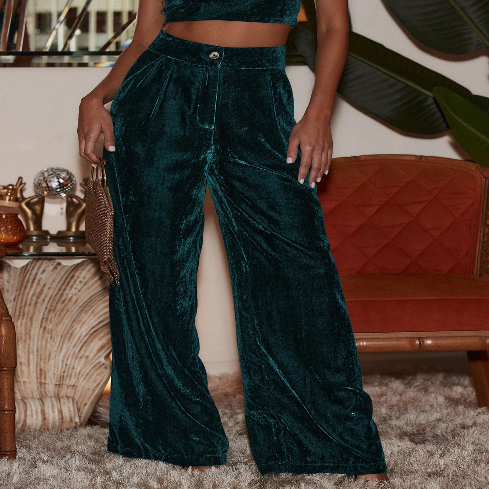 Women s Casual And Fashionable Gold Velvet Draped Loose Leg Pants L