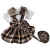Spring/Summer Plaid Cotton Dog Dress Set with Leash for Female Dogs-Modern Design