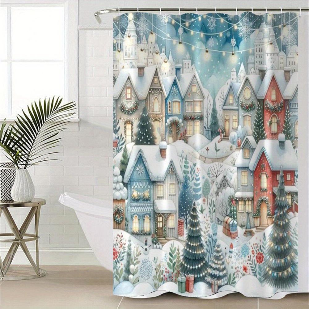 

Snow Castle Christmas Flower Digital Print Polyester Bathroom Decoration And Accessories Shower Curtain Free Punching W60H190(CM)-1 Pcs